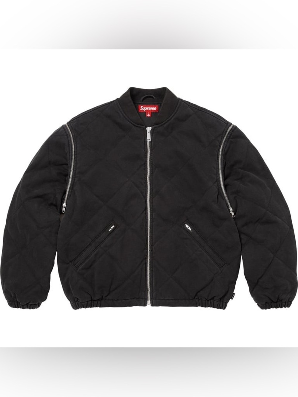 Supreme Zip-Off Sleeve Quilted Bomber Logo Jacket Black FW25 Men’s Size Large
